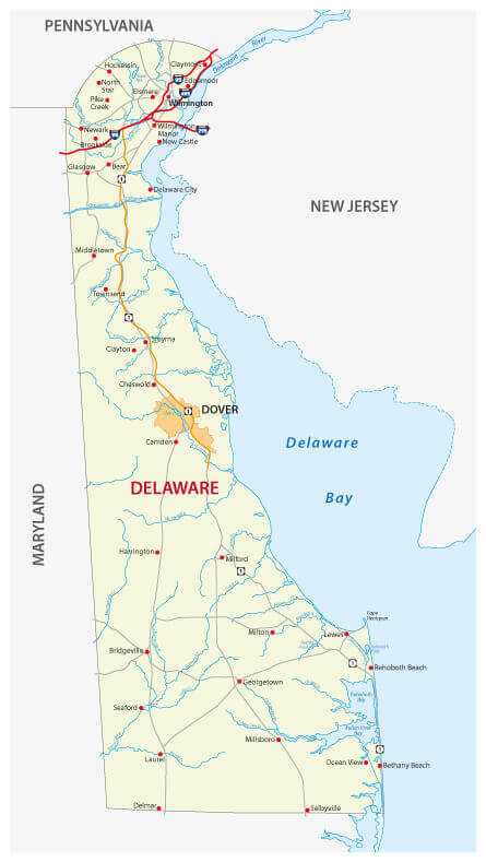 Road Map of the US State Delaware